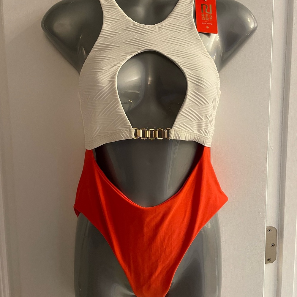 NWT orange and white cutout swimsuit